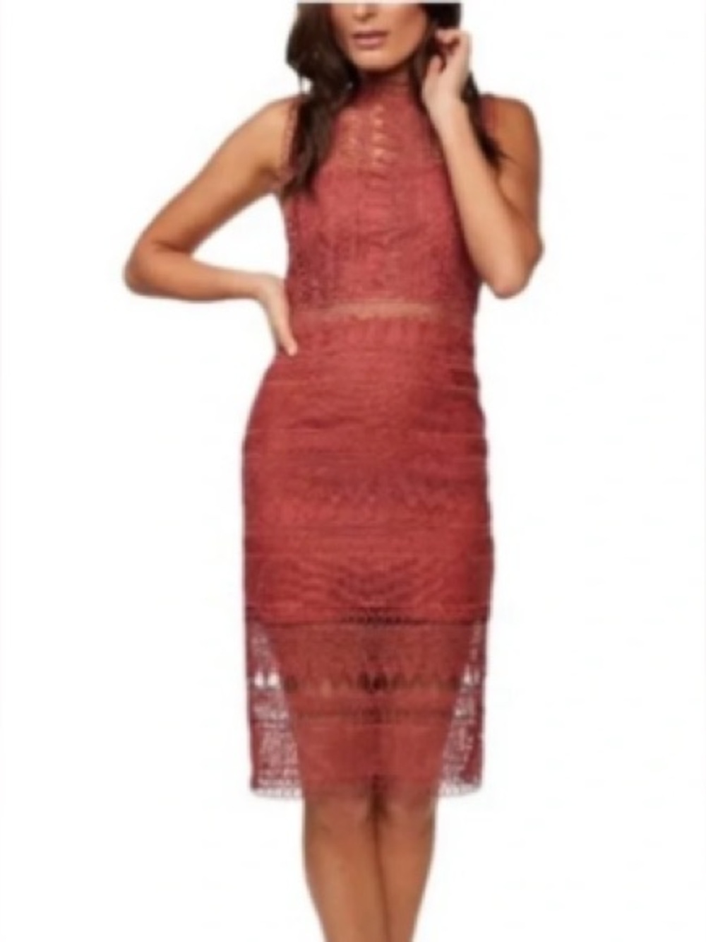 Bardot Women’s Mariana Lace High Neck Sheath Dress - Mauve Rose - XS 4 - NWT